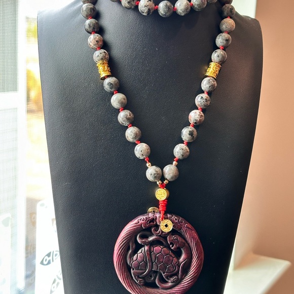 ANTIQUE JADE XUANWU + YOOPERLITE NATURAL STONE NECKLACE one size - Picture 10 of 12